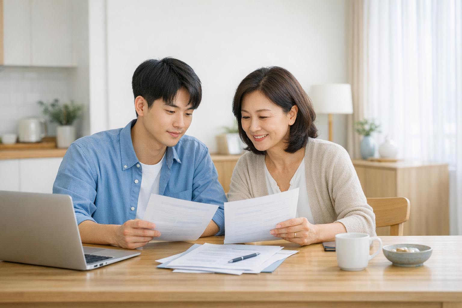 국가장학금 신청방법을 확인하는 대학생과 학부모