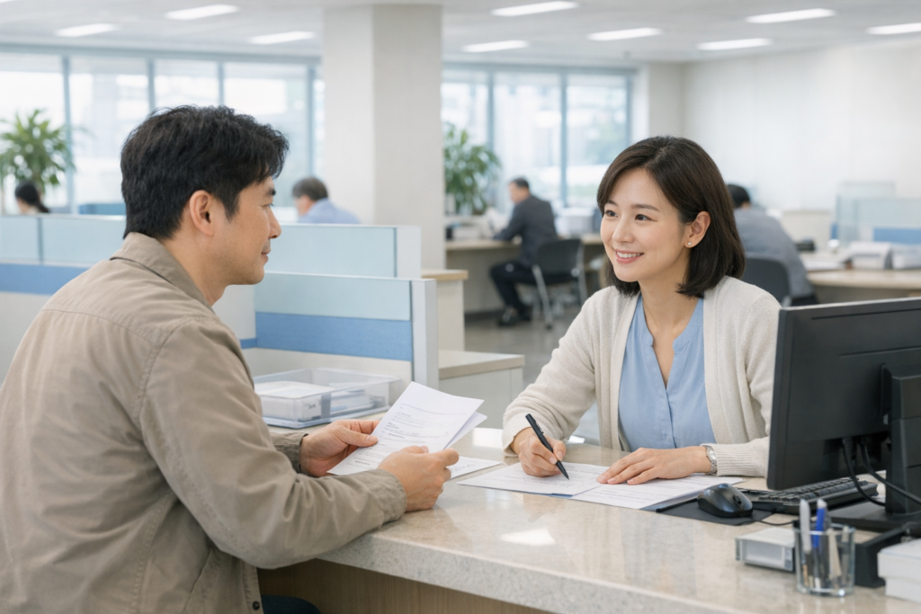 세무 상담 창구에서 자녀장려금 신청방법을 묻는 장면