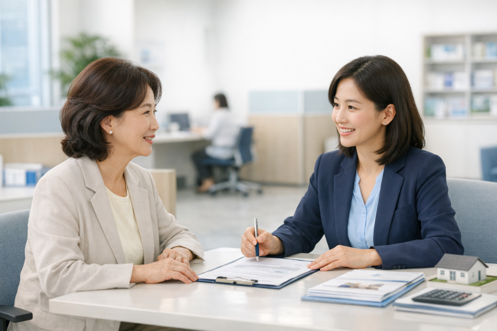 상담 창구에서 공공임대주택 입주자격을 묻는 모습