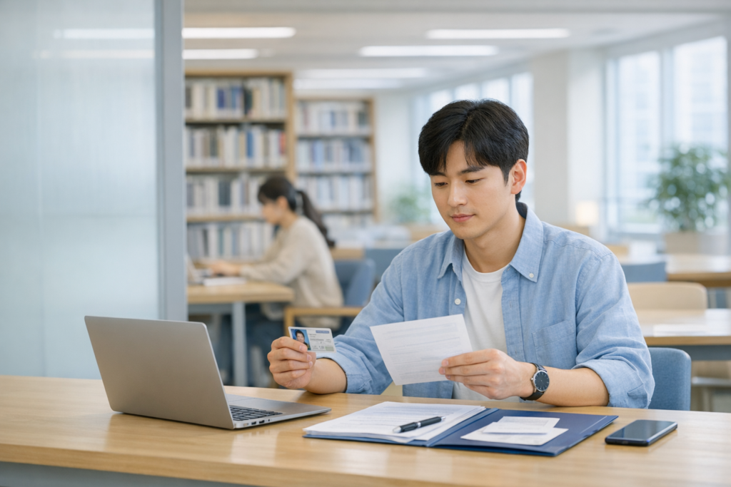 한국장학재단 학자금대출 신청방법 준비사항을 점검하는 학생