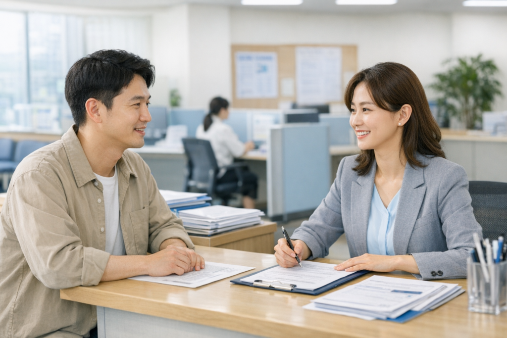 구직급여 신청 반려 사유 상담을 받는 고용센터 방문자